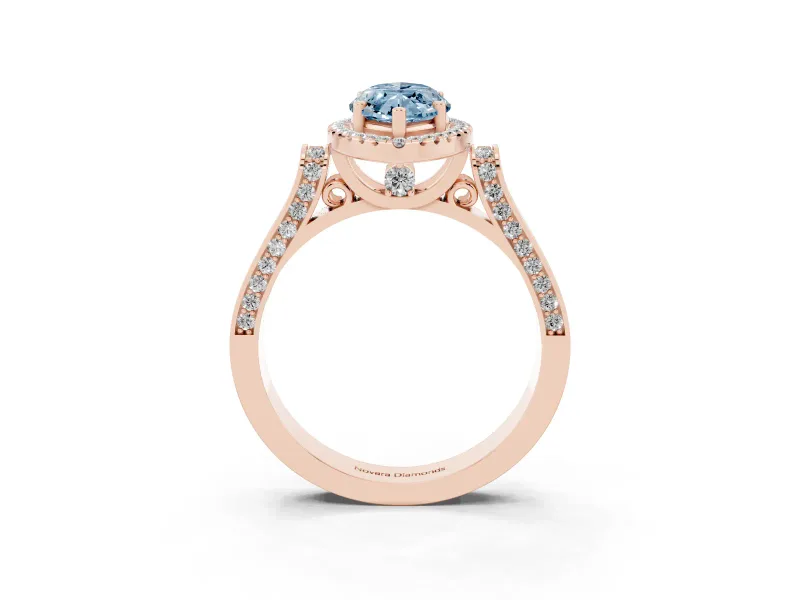 Marquise Halo Engagement Ring Setting for a Fancy Blue Lab-Grown Diamond | Pavé Panel Shoulders | Rose Gold