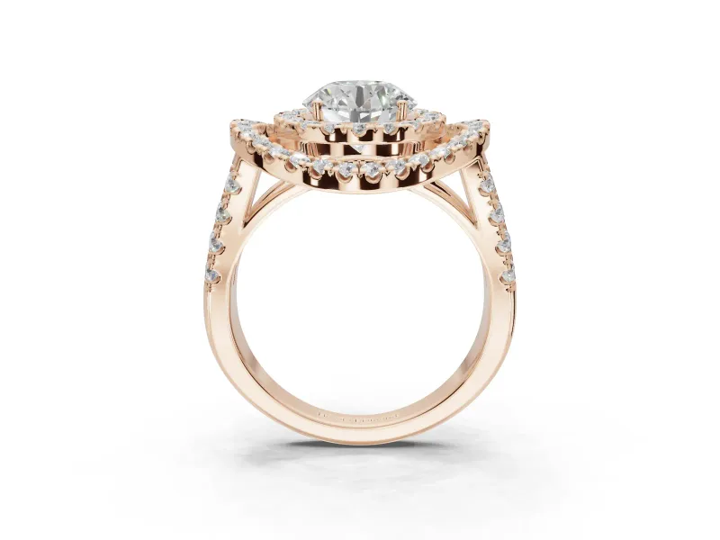 Round Double Halo Split Shank Engagement Ring Setting | Multi-Row Pavé | Rose Gold