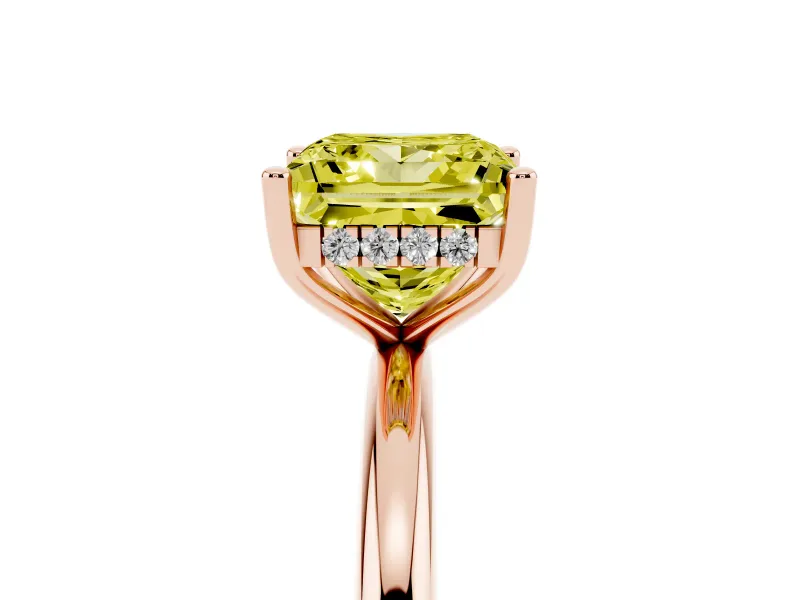 Fancy Yellow Princess Cut Diamond Solitaire Engagement Ring Set in Rose gold with Prong Setting and Polished Band