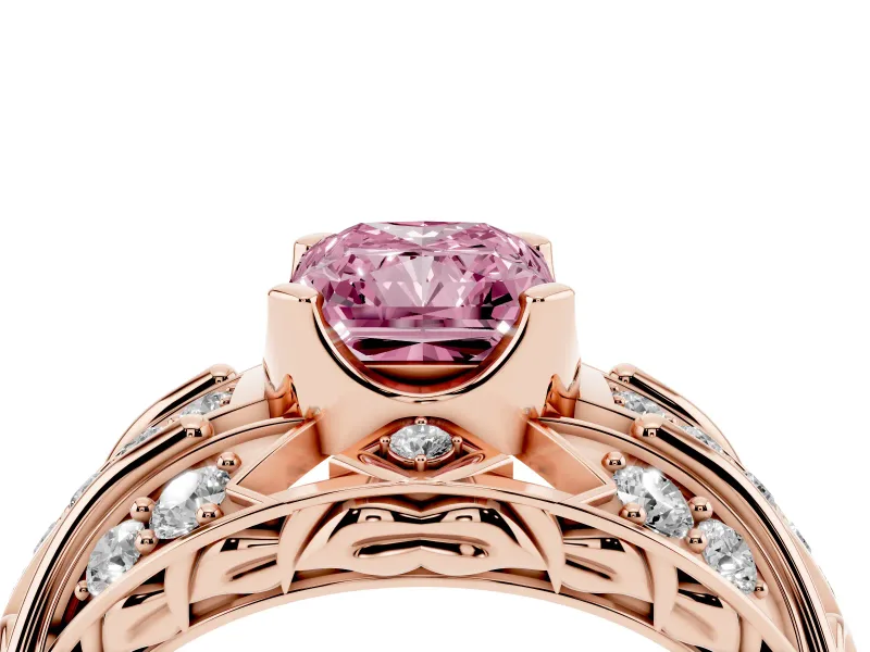 Radiant Cut Art Deco Engagement Ring Setting for a Fancy Pink Lab-Grown Diamond | Rose Gold