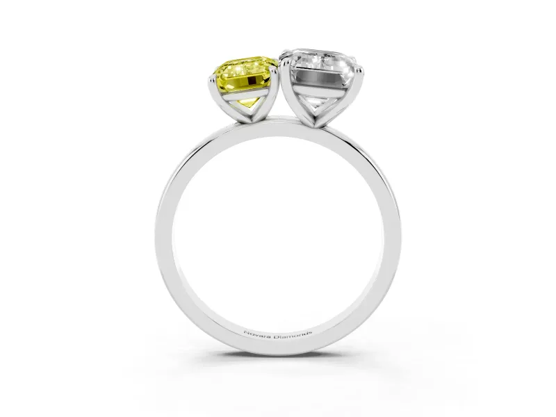 Fancy Yellow Emerald Cut and Emerald Cut Toi Moi Ring Set in White gold with Prong Setting