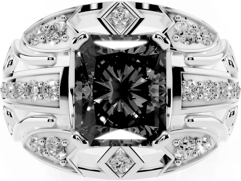 Radiant Cut Art Deco Graduated Engagement Ring Setting for a Black Center | Split Shank | Platinum