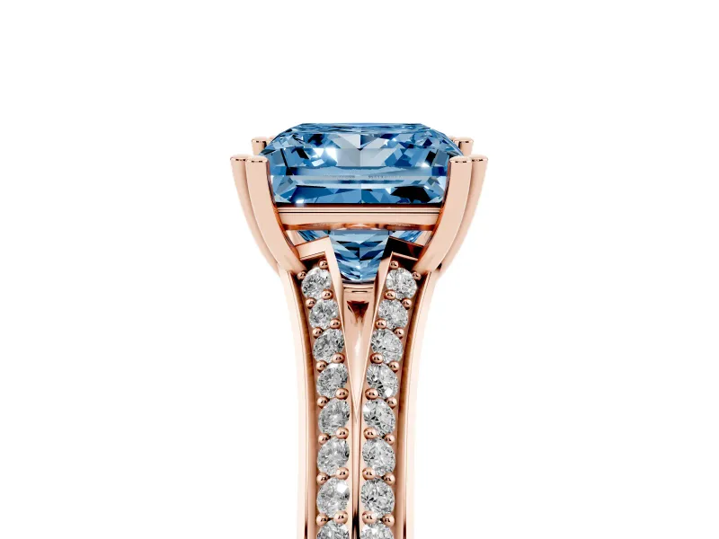 Princess Cut Split Shank Engagement Ring Setting for a Fancy Blue Lab-Grown Diamond | Pave Band | Rose Gold