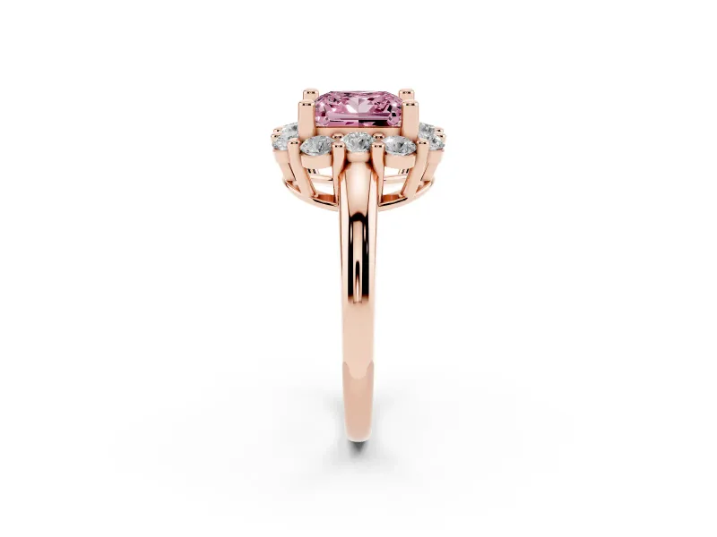 Princess Cut Cluster Halo Engagement Ring Setting for a Fancy Pink Lab-Grown Diamond | Large Round Accents | Rose Gold