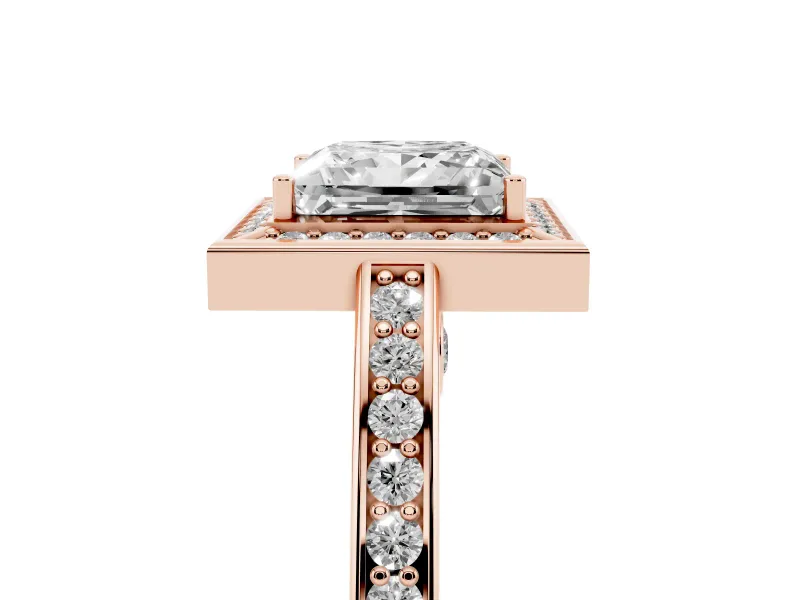 Princess Cut Sectioned Halo Engagement Ring Setting | Pavé Gallery and Band | Rose Gold