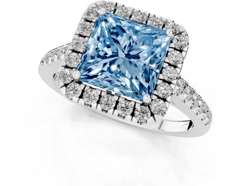 Princess Cut Raised Halo Engagement Ring Setting for a Fancy Blue Lab-Grown Diamond | Platinum