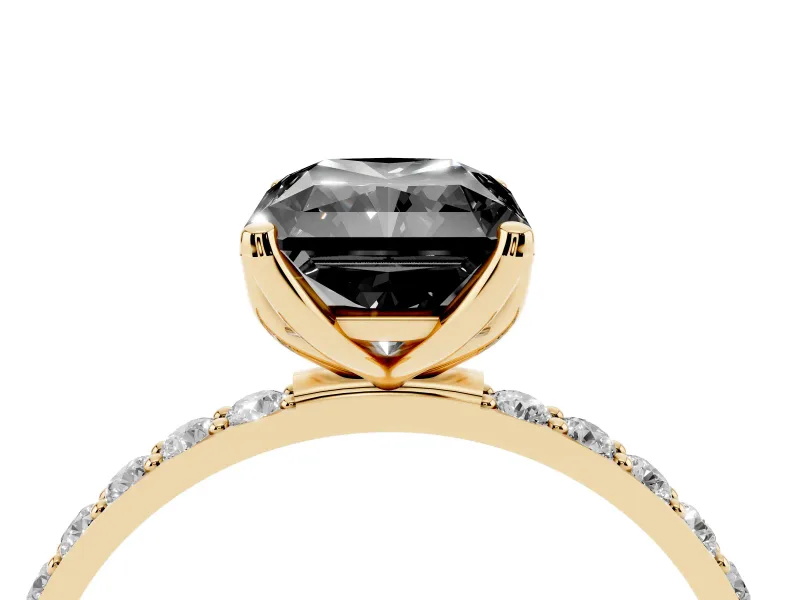 Radiant Cut Pavé Solitaire Engagement Ring Setting for a Black Center | Slim Band | Yellow Gold