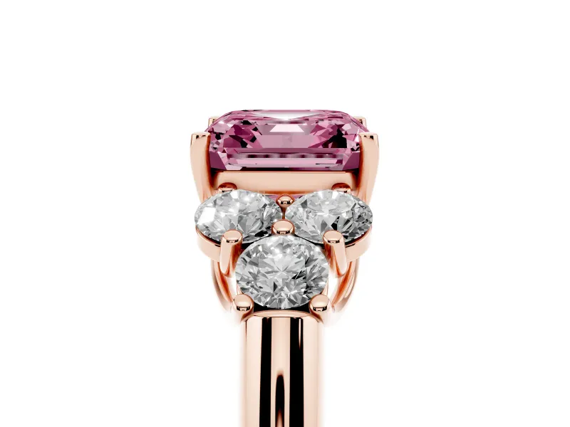 Asscher Cut Side Stone Engagement Ring Setting for a Fancy Pink Lab-Grown Diamond | Rose Gold