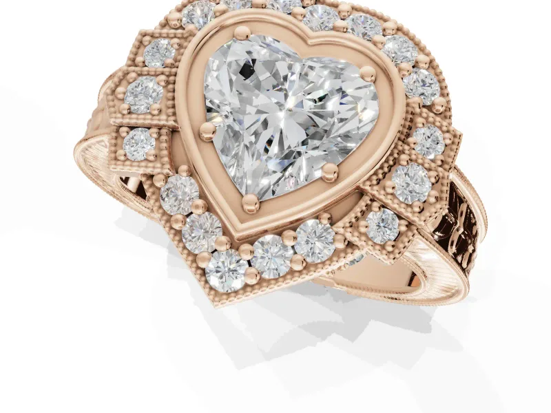 Heart-Shaped Vintage Halo Engagement Ring Setting | Art Deco Side Panels | Rose Gold
