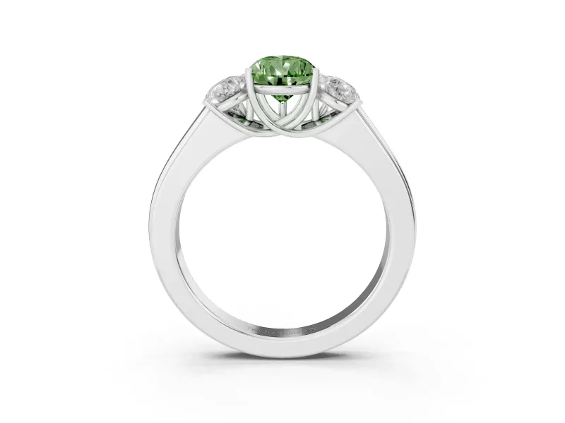 Pear-Shaped 3 Stone Engagement Ring Setting for a Fancy Green Lab-Grown Diamond | White Gold