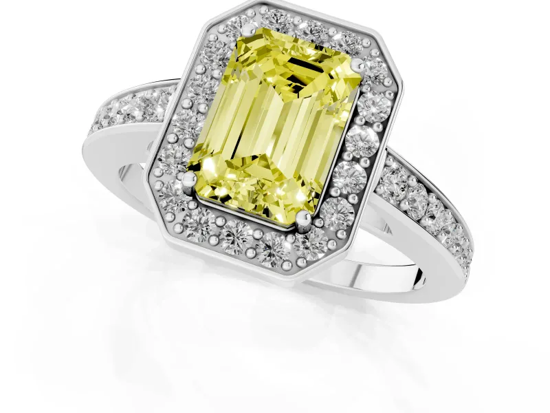 Emerald Cut Framed Halo Engagement Ring Setting for a Fancy Yellow Lab-Grown Diamond | White Gold