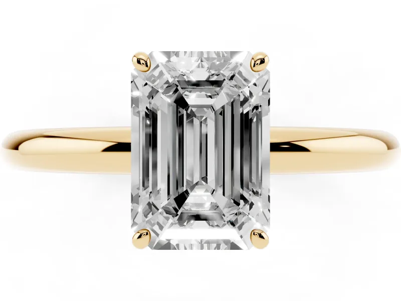 Emerald Cut Low Set Solitaire Engagement Ring Setting | Plain Band | Yellow Gold