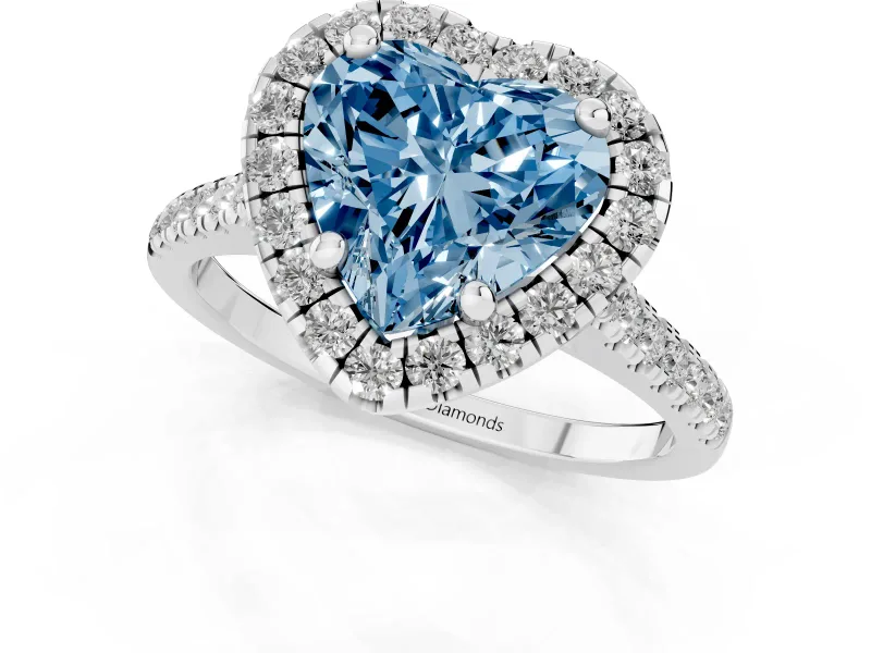 Heart-Shaped Halo Engagement Ring Setting for a Fancy Blue Lab-Grown Diamond | Tapered Band | Platinum