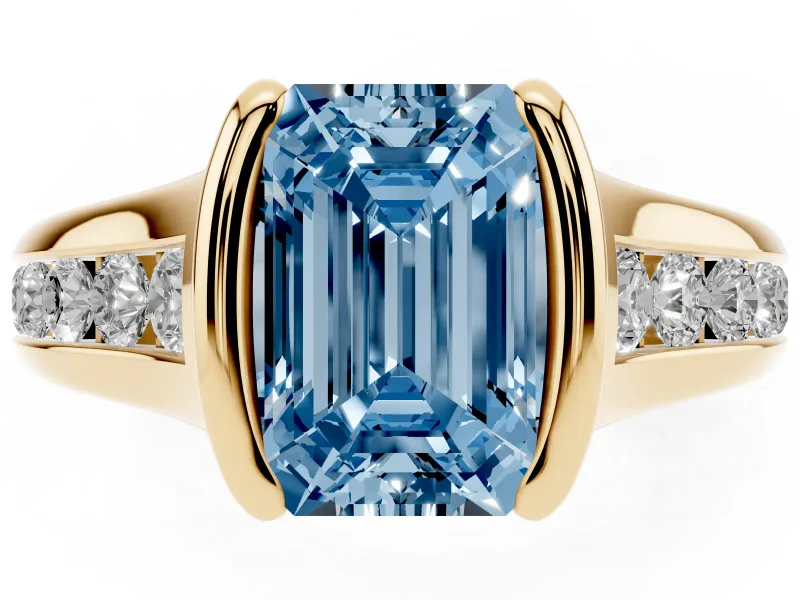 Emerald Cut Half Bezel Engagement Ring Setting for a Fancy Blue Lab-Grown Diamond | Yellow Gold