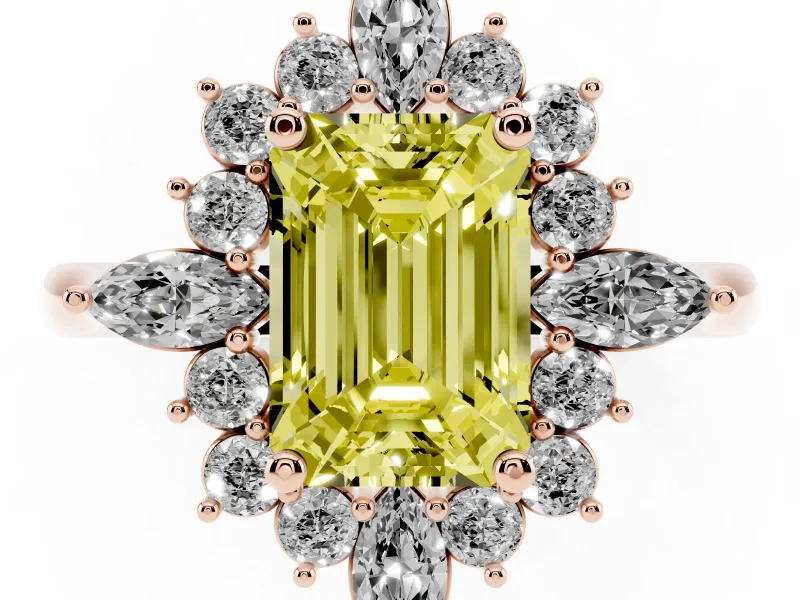 Emerald Cut Engagement Ring Setting for a Fancy Yellow Lab-Grown Diamond | Rose Gold - Design NV-24790