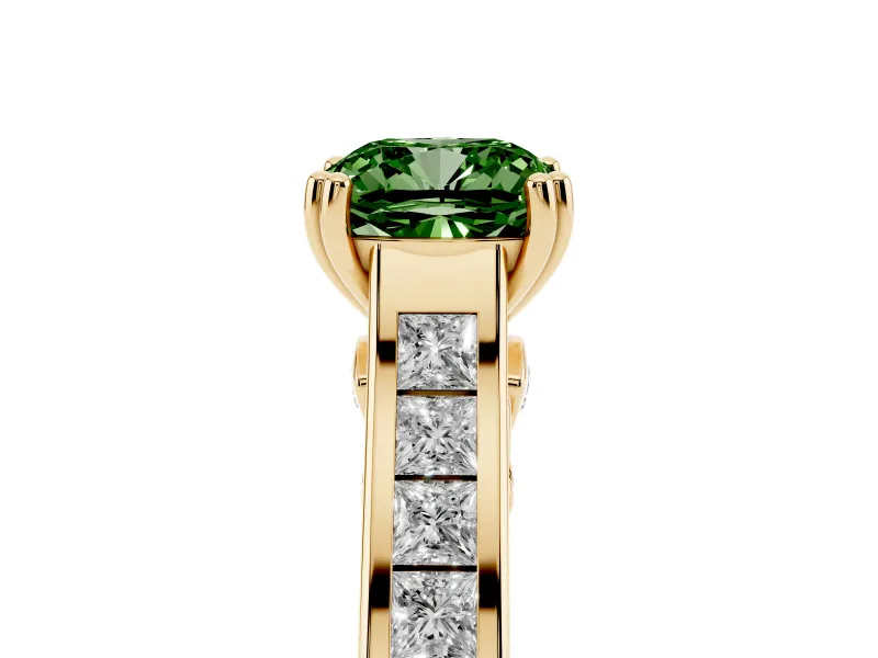 Cushion Cut Channel Engagement Ring Setting for a Fancy Green Lab-Grown Diamond | Yellow Gold - Design NV-24671