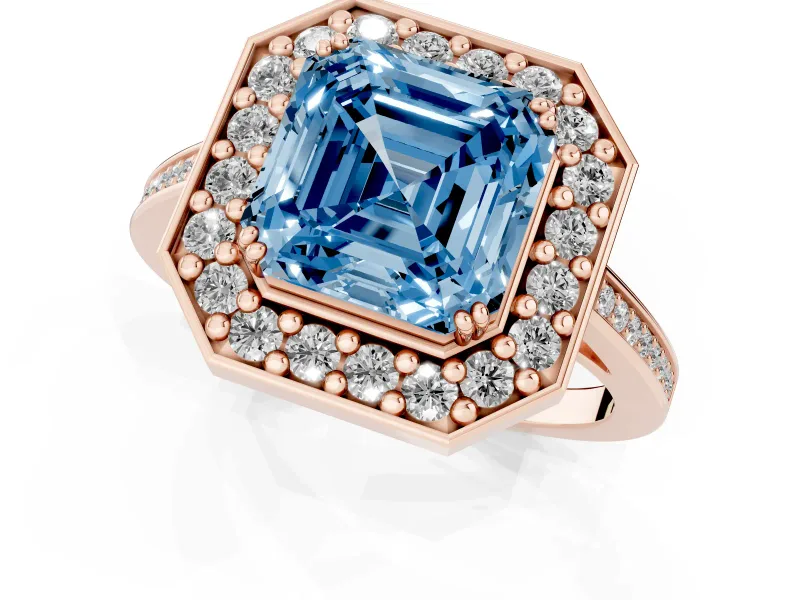 Asscher Cut Halo Engagement Ring Setting for a Fancy Blue Lab-Grown Diamond | Polished Halo Rim | Rose Gold