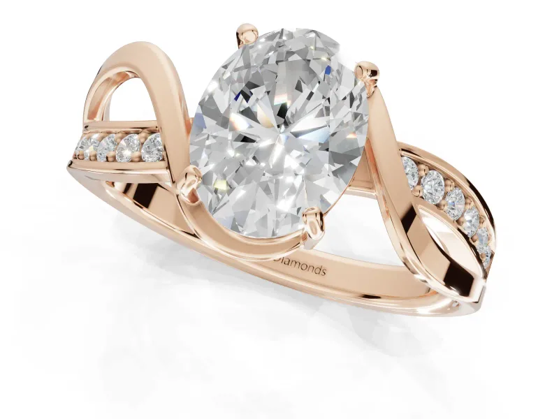 Oval Bypass Solitaire Engagement Ring Setting | Pavé and Plain Strands | Rose Gold