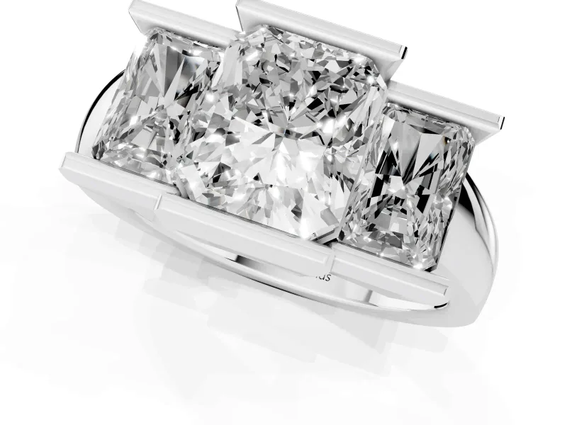 Radiant Cut Channel-Set Three Stone Engagement Ring Setting | Wide Flat Band | White Gold