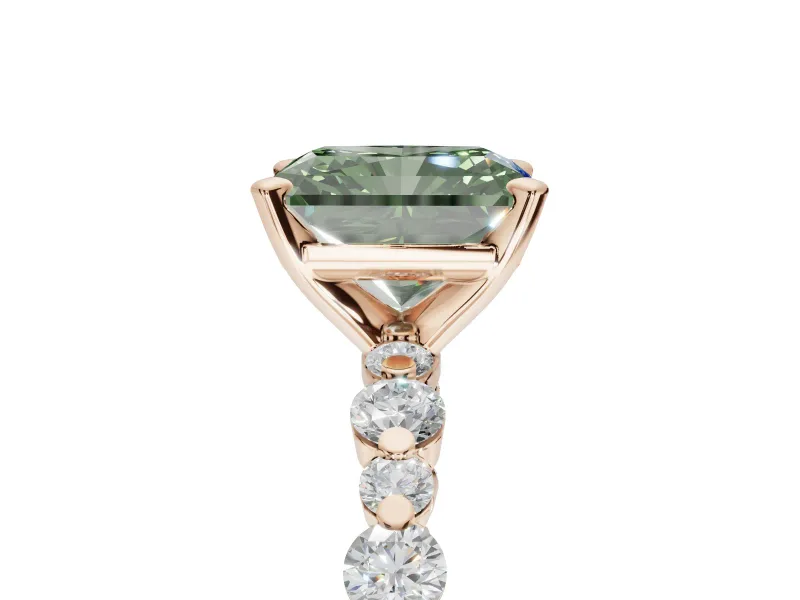 Radiant Cut Pavé Solitaire Engagement Ring Setting for a Fancy Green Lab-Grown Diamond | Alternating Accents | Rose Gold