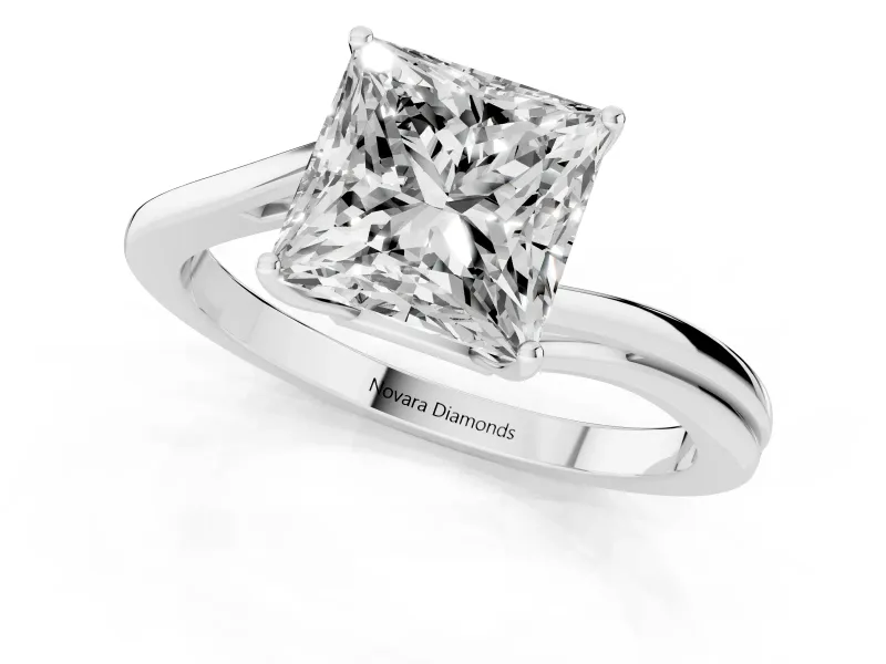 Princess Cut Diamond Solitaire Twist Band Ring Set in Silver with Prong Setting