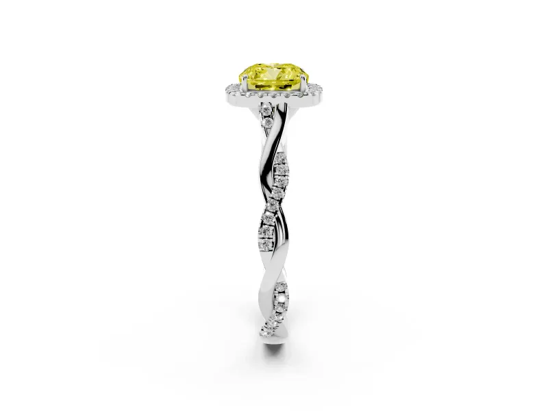Cushion Cut Halo Engagement Ring Setting for a Fancy Yellow Lab-Grown Diamond | Pavé Twist Band | Sterling Silver