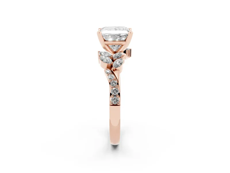 Princess Cut Diamond Solitaire Ring Set in Rose gold with Marquise Twist Band and Prong Setting