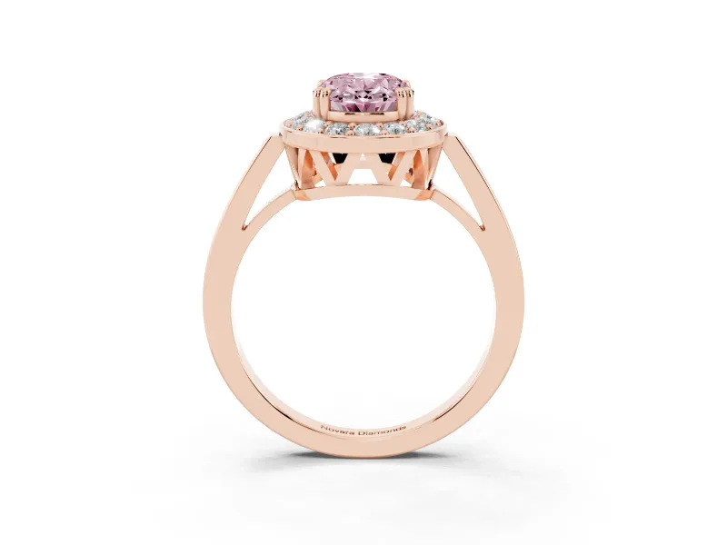 Oval Halo Engagement Ring Setting for a Fancy Pink Lab-Grown Diamond | Polished Halo Rim | Rose Gold