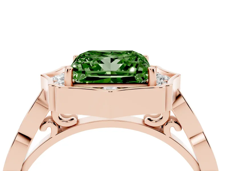 Princess Cut Vintage Scalloped Halo Engagement Ring Setting for a Fancy Green Lab-Grown Diamond | Pave Band | Rose Gold