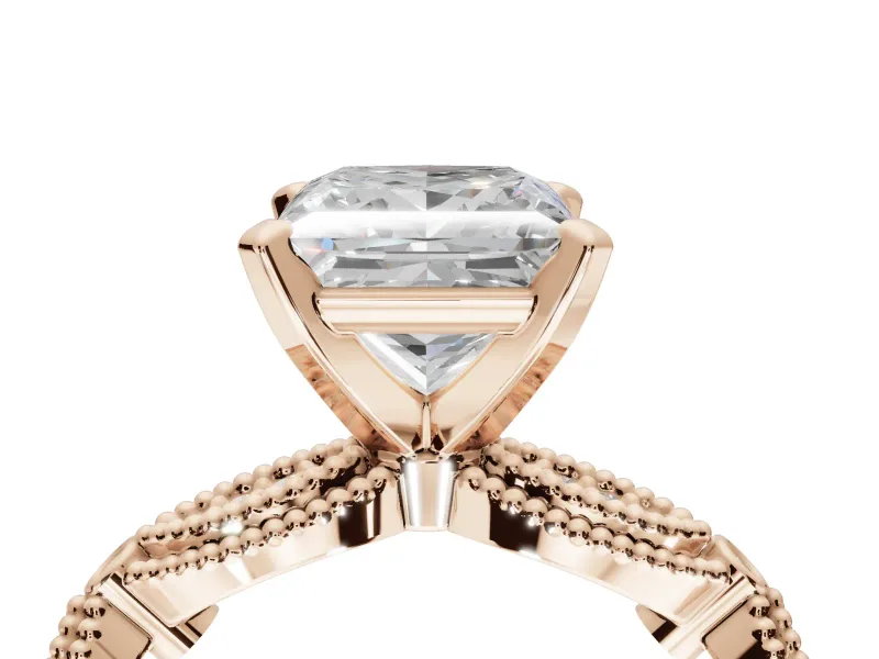 Princess Cut Vintage Milgrain Engagement Ring Setting | Graduated Stations | Rose Gold