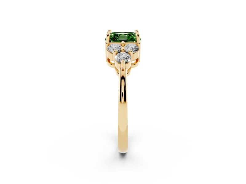 Asscher Cut Cluster Side Stone Engagement Ring Setting for a Fancy Green Lab-Grown Diamond | Plain Band | Yellow Gold
