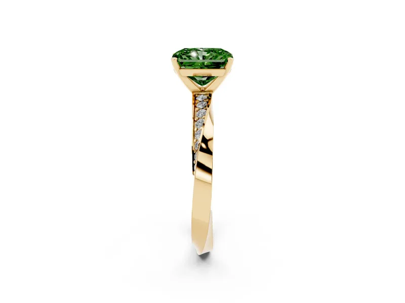 Radiant Cut Twisted Pave Engagement Ring Setting for a Fancy Green Lab-Grown Diamond | Ribbon Band | Yellow Gold