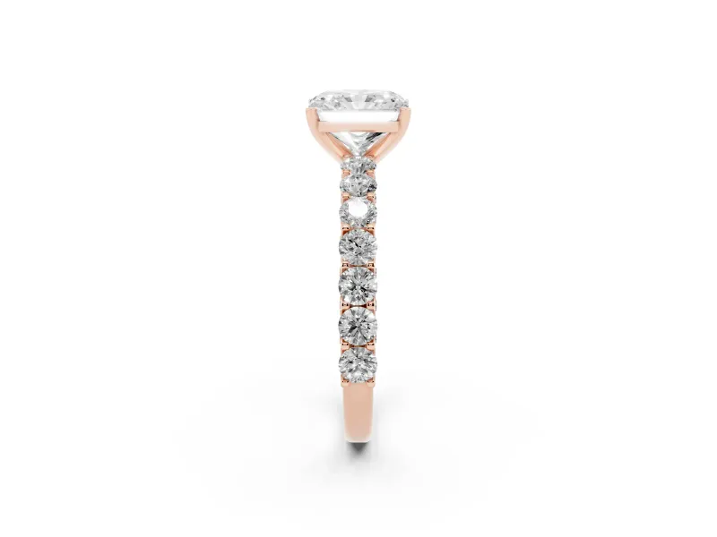 Radiant Cut Shared Prong Engagement Ring Setting | Two-Row Band | Rose Gold