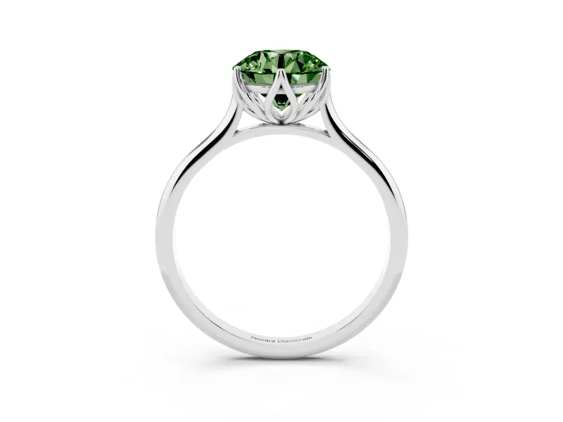 Fancy Green Round Cut Diamond Solitaire Cathedral Ring Set in Silver with Prong Setting