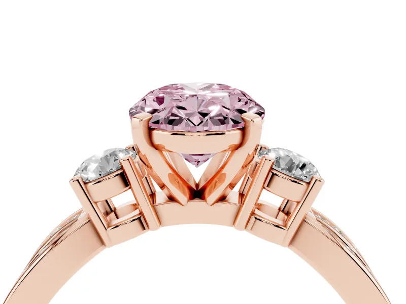Fancy Pink Three-Stone Oval Cut Diamond Twist Band Ring Set in Rose gold with Pavé Accents and Prong Setting