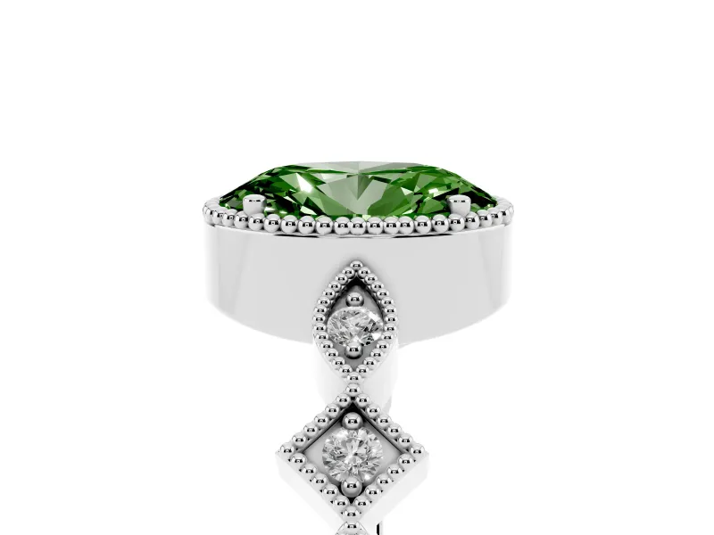 Fancy Green Oval Cut Diamond Milgrain Marquise Twist Band Ring Set in Platinum with Prong Setting