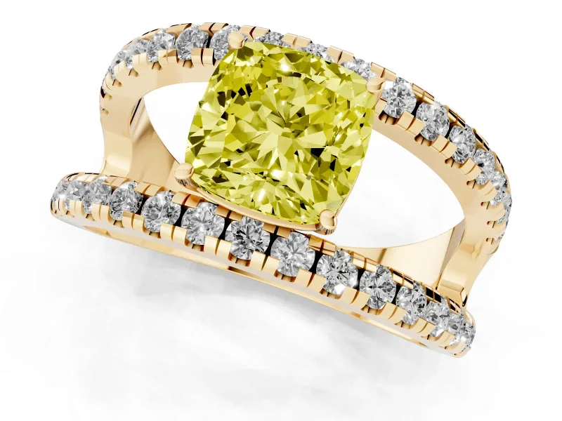 Cushion Cut Pavé Engagement Ring Setting for a Fancy Yellow Lab-Grown Diamond | Yellow Gold - Design NV-24679