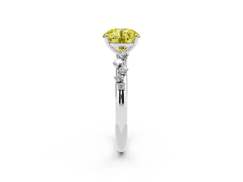 Fancy Yellow Round Cut Diamond Cluster Solitaire Ring Set in Silver with Prong Setting
