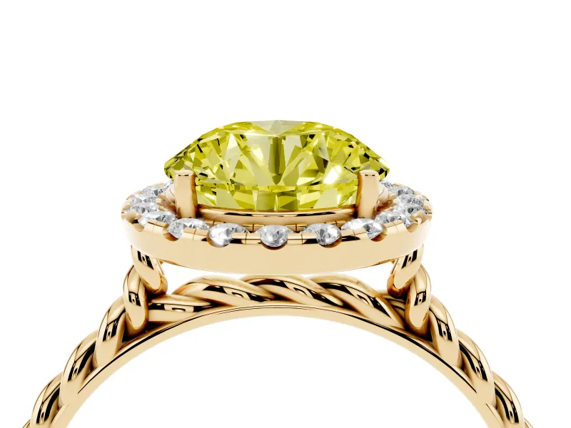 Round Rope Halo Engagement Ring Setting for a Fancy Yellow Lab-Grown Diamond | Yellow Gold