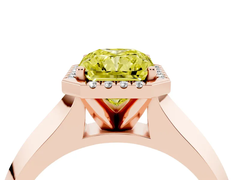Radiant Cut Knife-Edge Halo Engagement Ring Setting for a Fancy Yellow Lab-Grown Diamond | Rose Gold