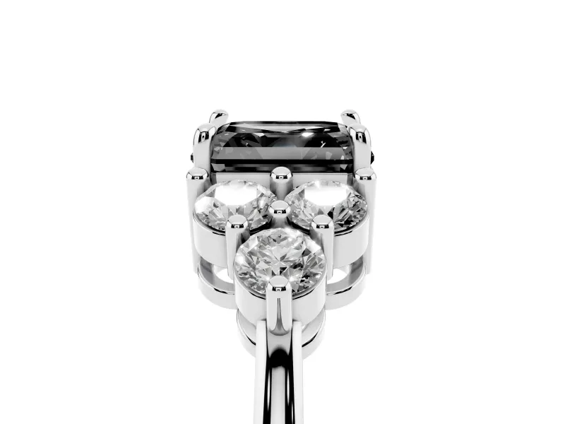 Asscher Cut Cluster Side Stone Engagement Ring Setting for a Black Center | Plain Band | White Gold