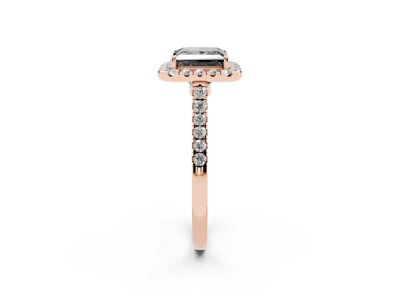 Princess Cut Halo Engagement Ring Setting for a Black Center | Pavé Shoulders | Rose Gold