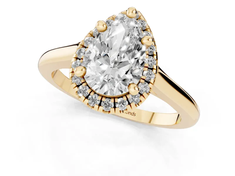 Pear-Shaped Halo Engagement Ring Setting | Plain Polished Band | Yellow Gold