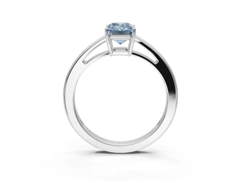 Emerald Cut Cathedral Solitaire Engagement Ring Setting for a Fancy Blue Lab-Grown Diamond | Open Shoulders | Platinum