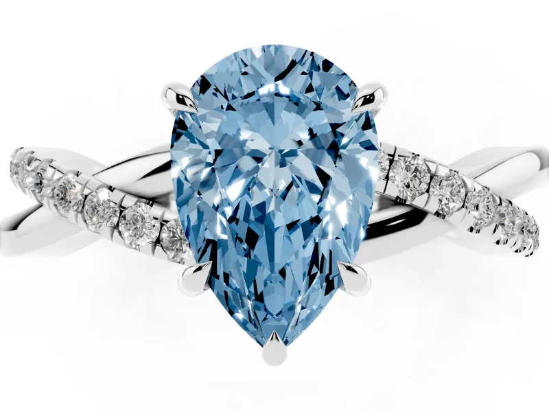 Pear-Shaped Crossover Engagement Ring Setting for a Fancy Blue Lab-Grown Diamond | Sterling Silver