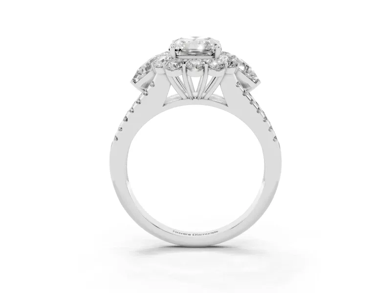 Radiant Cut Scalloped Halo Engagement Ring Setting | Pear Side Stones | Sterling Silver