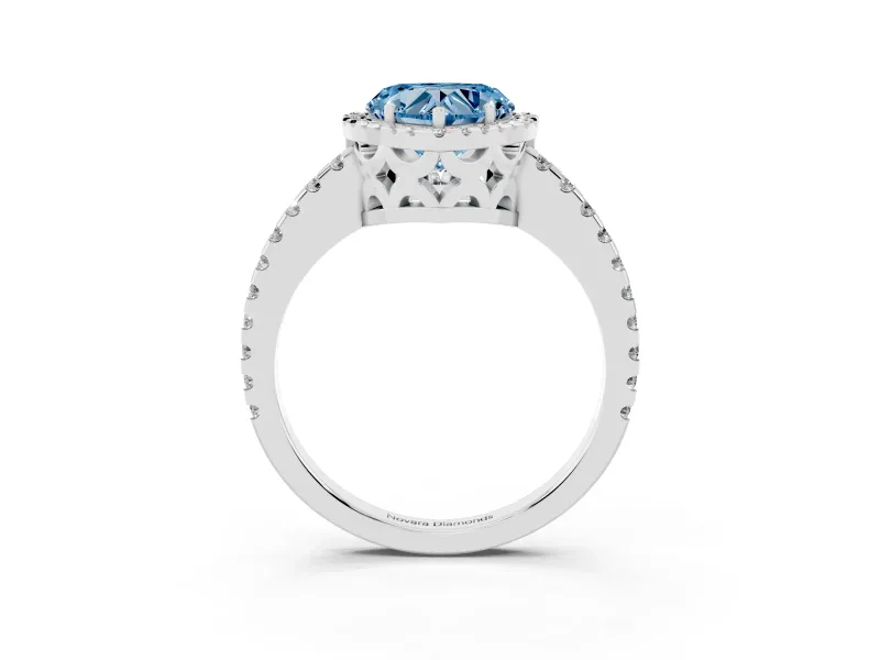 Heart-Shaped Pave Halo Engagement Ring Setting for a Fancy Blue Lab-Grown Diamond | Platinum