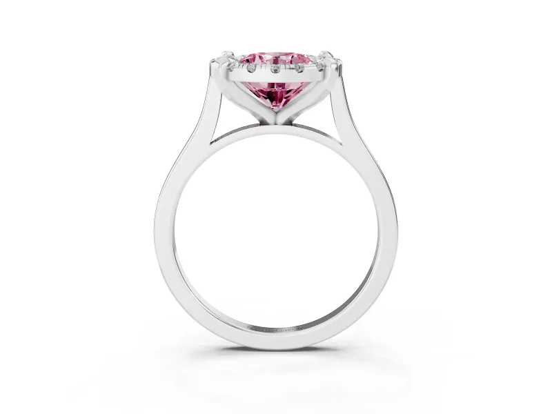 Round Claw Corner Halo Engagement Ring Setting for a Fancy Pink Lab-Grown Diamond | Slim Plain Band | Sterling Silver