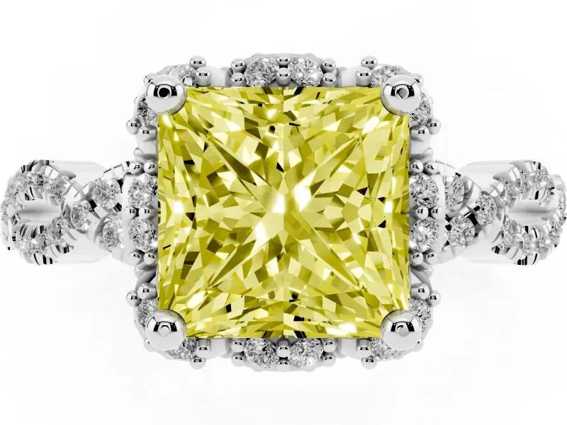 Princess Cut Halo Engagement Ring Setting for a Fancy Yellow Lab-Grown Diamond | Sterling Silver - Design NV-24725