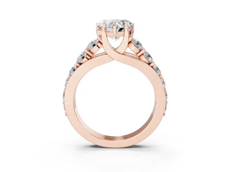 Heart-Shaped Graduated Side Stone Engagement Ring Setting | Shared Prong Rails | Rose Gold